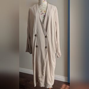 OAK + FORT Neutral Linen Blend Long Trench Coat
